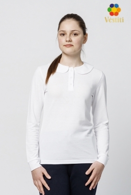 Tricou polo, alb mâneca lungă, guler francez