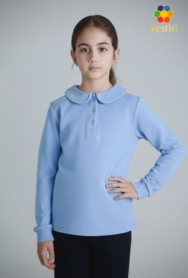 Tricou polo, albastru deschis mâneca lungă, guler francez