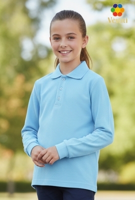 Tricou polo, albastru deschis mâneca lungă