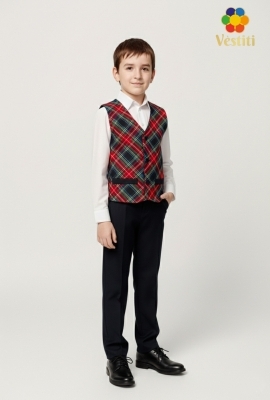 Vestă clasică, în carou roșu mare