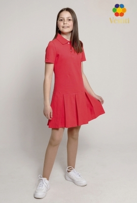 Rochie polo cu pliuri, coral