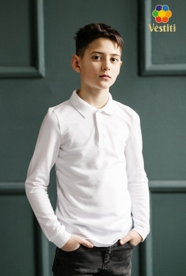 Tricou polo, alb mâneca lungă