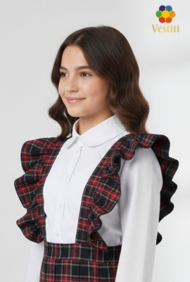 Bretele late cu volan în carou bordo