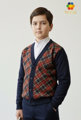 Кофта на пуговицах, бордовая клетка