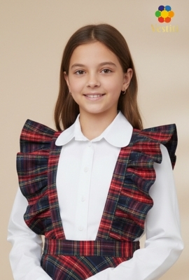 Bretele late cu volan în carou roșu