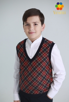 Vestă tricotată bordo în carouri