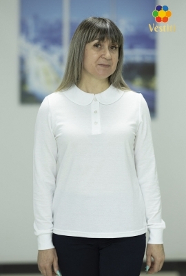 Tricou polo, alb mâneca lungă, guler francez