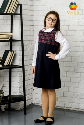 Sarafan trapezat, carou bordo/albastru