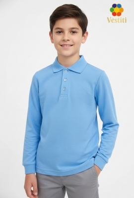 Tricou polo, albastru deschis mâneca lungă