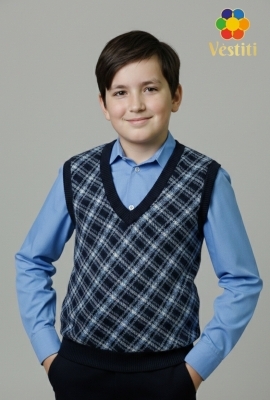 Vestă tricotată gri în carouri