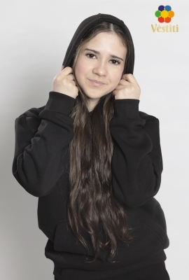 Hanorac negru cu glugă, molton