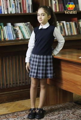 Sarafan cu cordon albastru închis cu carou sur