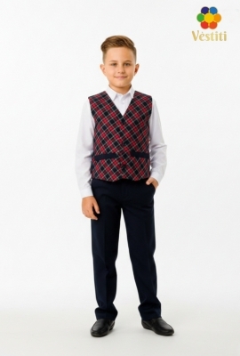 Vestă clasică, în carou bordo mic